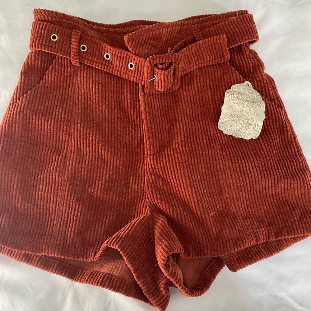 Altar'd State High Waist Corduroy Shorts in Rust